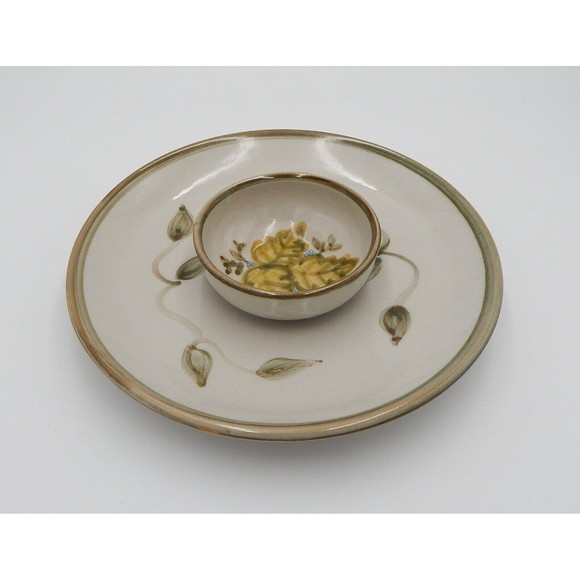 John B Taylor Ceramics Leaf Chip Dip Salsa Pottery 12" Round Serving Platter USA - Picture 2 of 10